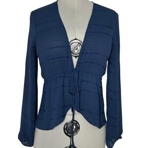 BCBGeneration Sheer Blue Tie Blouse Size S